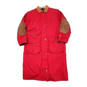 Eddie Bauer Jacket Mens Small Red Long Barn Field Coat Corduroy Collar Down
